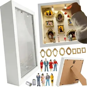 Elegant Photo Shadow Box with Vintage Frame & Small Decorations, Luxurious Display Effect (no Light No Photos Included) Sturdy Frame