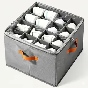 16 Grid Shoe Storage Box, Foldable Shoe Organizer with Clear Lid, Dust-proof Fabric Shoe Container, Space-saving Closet Shoe Organizer for Sneakers, Boots, Bedroom, Closet, Under Bed Storage