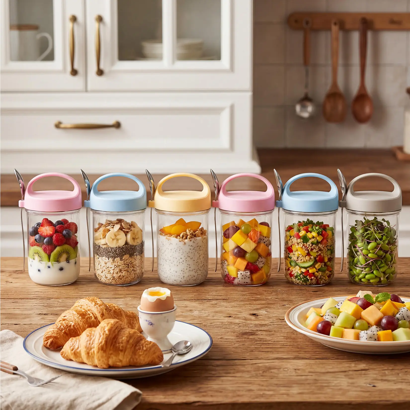 6-Pack 16oz Wide Mouth Cylindrical Glass Storage Canisters Set with Airtight Silicone Lids, Kitchen Containers for Overnight Oats, Salad