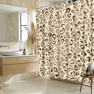 1pc Leopard Print Shower Curtain - Soft Beige & Brown Animal Pattern, 70.8x70.8 Inch, Machine Washable Polyester, Includes Hooks, 2D Flat Design for Modern Bathroom Decor, Bathroom Decoration Accessories, Durable Fabric