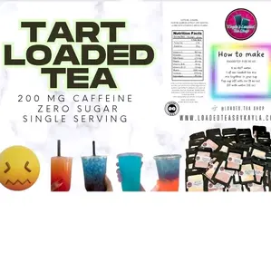 Tart Loaded Tea (1) 200MG Caffeine Each package is packed with vitamins B3, B6, B9, and B12, as well as taurine. Taurine has antioxidant properties and can help with muscle tone. We use 100% sugar free enhancers sweetend with sucralose