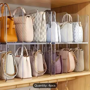 4-Tier Clear Acrylic Organizer for Purses Handbags & Books Multi-Purpose Desktop Storage Rack with 4 Sections for Neat Organization Utility Racks 4pcs