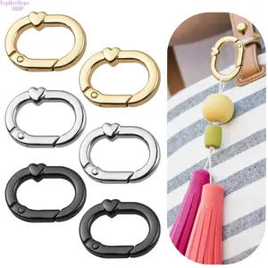 6-Piece Durable Alloy Quick-Release Spring Hooks Set - Metal Oval Clips, Heart-Shaped Keychains, DIY Craft Accessories, Bag Charm, Pet Collar Leash Attachments (Gold/Silver/Black)