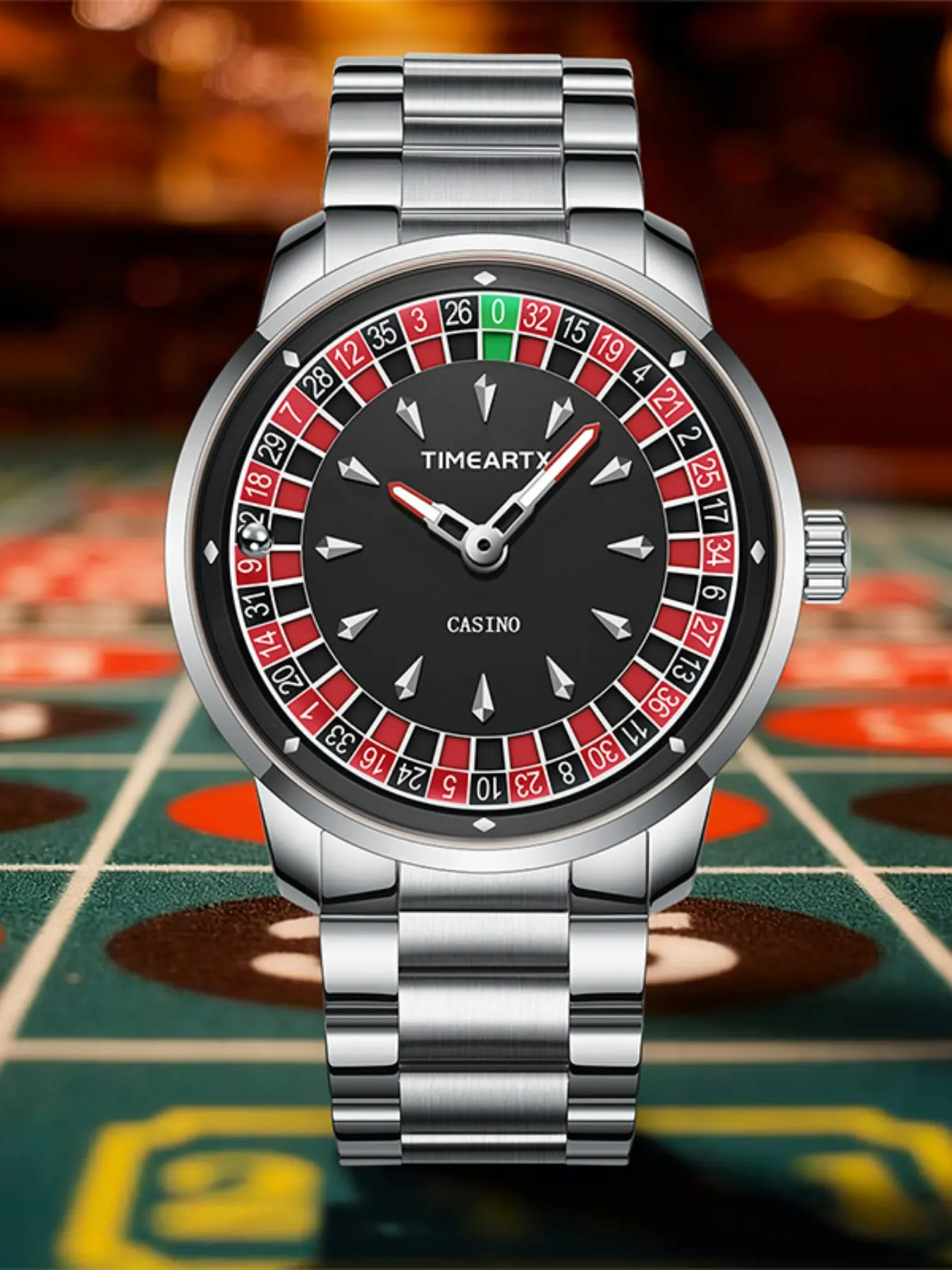TIMEARTX Luxury Men's Watches High Quality Watches New European Roulette Poker Game Fashion Quartz Movement Stainless Steel Classic Wristwatch Analog Quartz Watches