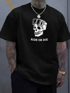 Men's Skull Letter Graphic T-Shirt Casual Short Sleeve Print Street Style Fashion Tee