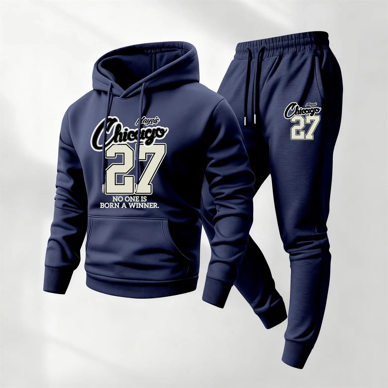 Men's 2-Piece Chicago Printed Hoodie & Drawstring Sweatpants Set - Athletic Activewear Tracksuits, Long Sleeve Hooded Jacket & Trousers, Casual Gym Wear for Fall Winter Daily Use, Sporty Style Menswear Athleisure