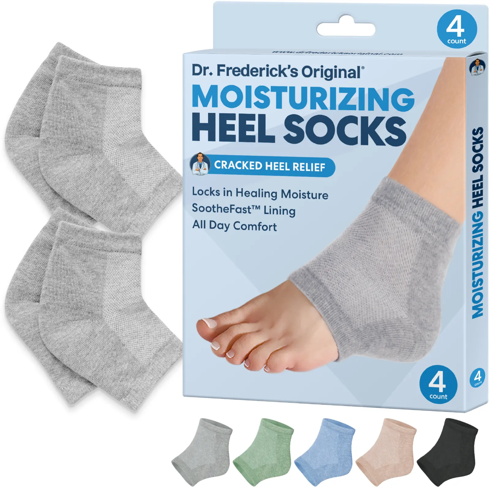 Dr. Frederick's Moisturizing Heel Socks - Intensive Foot Care with Cream Moisturizer, Mask for Dry Cracked Feet, Repairing Masks - 2 Pairs