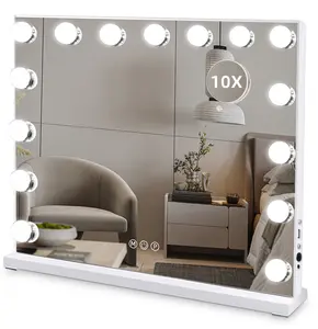 Lighted Makeup Hollywood Mirror With Smart Touch Switch - 18"x22.8"  with 14 Vanity Mirror with Lights Dimmable LED Bulbs, Light Up Vanity Mirror with 3 Color Modes 10X Magnification, Light up Mirror with USB