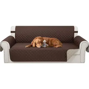 Reversible 3 Cushion Couch Cover Washable Pet Friendly Water Repellent Sofa Cover with Elastic Straps Chocolate/Beige