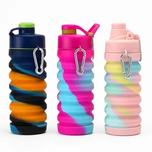 Collapsible Silicone Water Bottle 20oz – Reusable, Foldable, BPA Free, Travel Sports Bottle with Leakproof Lid”