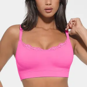 FeelinGirl Lace Trim U-Plunge Bralette Wireless Seamless Wireless Everyday Bras Comfortable