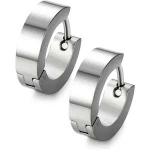 FINREZIO 1 Pairs Stainless Steel Black Unique Small Hoop Earrings for Men Huggie Earrings Daily Versatile Accessory men's earrings earring stack goth accessories funky jewelry