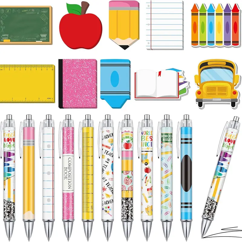 Gejoy Teacher Sticky Notes Set Teacher Appreciation Gifts with Ballpoint Pens Self-Adhesive Writing Memo Pads Cute Sticky Notes Writing Pens School Stationery for Teachers and Students, Classroom Party Favors, Christmas Gifts for Teacher