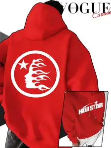 Hell Star Pattern Street Style Loose Hoodie Sweatshirt, Unisex Casual Top, Sporty Commuter Wear, Men and Women, Graphic Sweatshirts