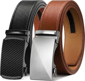 2 Pack Mens Leather Ratchet Belt   - Customizable Fit, Effortless Style (35mm)