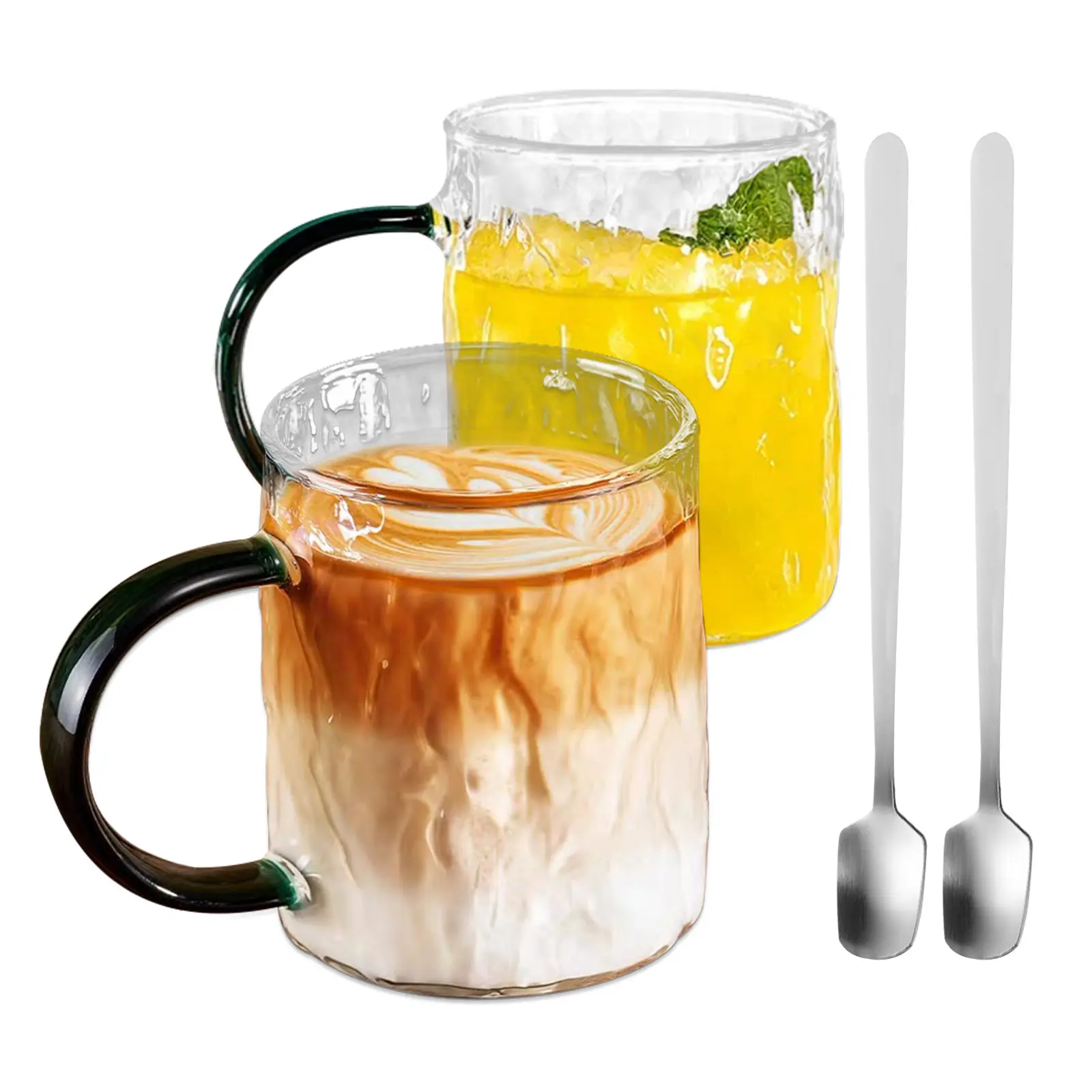2pcs 10oz High Borosilicate Glass Cups with Handle, Reusable Coffee Tea Mugs, Modern Kitchenware Tumblers