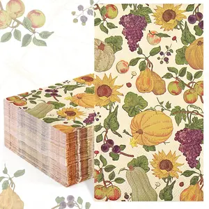 Fall Harvest Napkins 50PCS 3-Ply Thick Paper Pumpkin & Grape Design for Thanksgiving Dinner Kitchen Party Decorative Disposable Napkins
