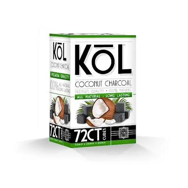 KOL Natural Coconut Charcoal Cubes 72ct – Clean Burning, Long Heat Output