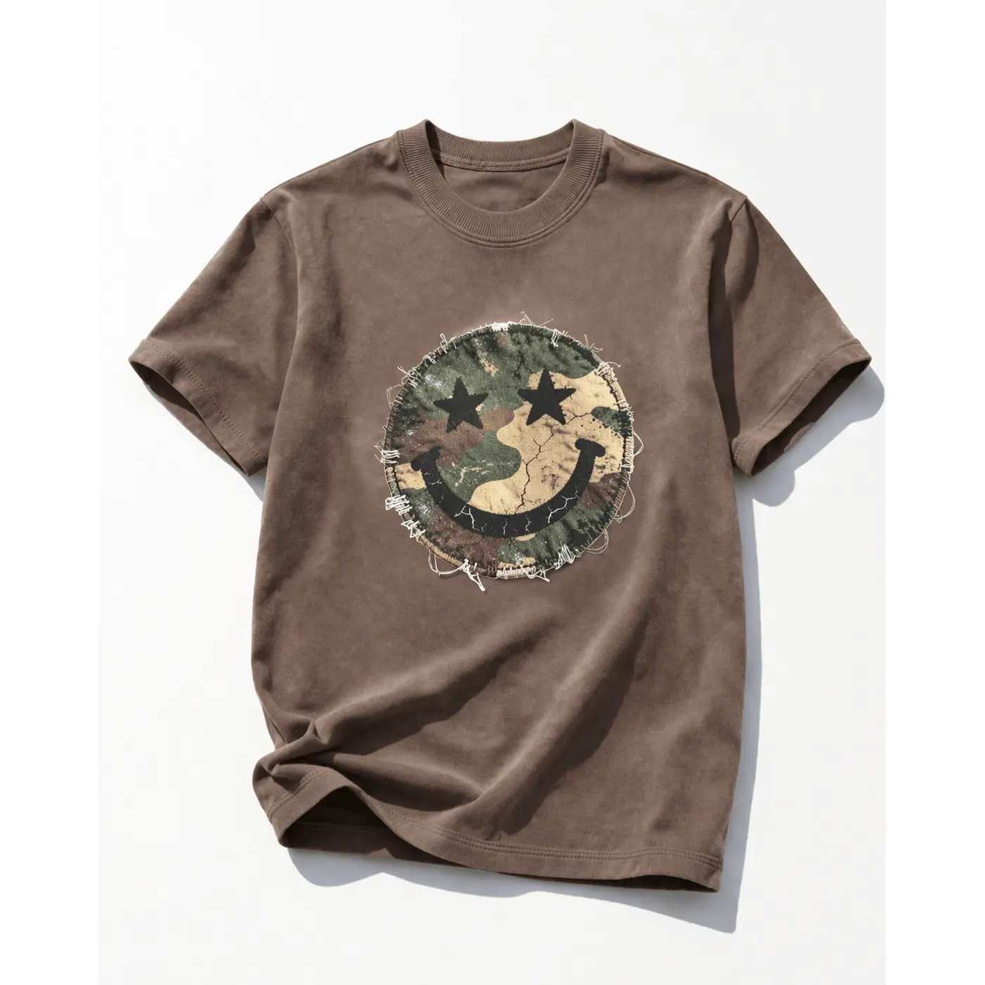 Plus/Reg Short Sleeve Camo Smiley Face Graphic Tee