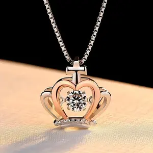 "to My Granddaughter" Cubic Synthetic Zirconia Crown Pendant Necklace - White Golden-Plated (K14) Heart-Shaped Princess with -Like Stone, Birthday/Graduation/Christmas Gift for, Women, - Elegant Tiara Accessory