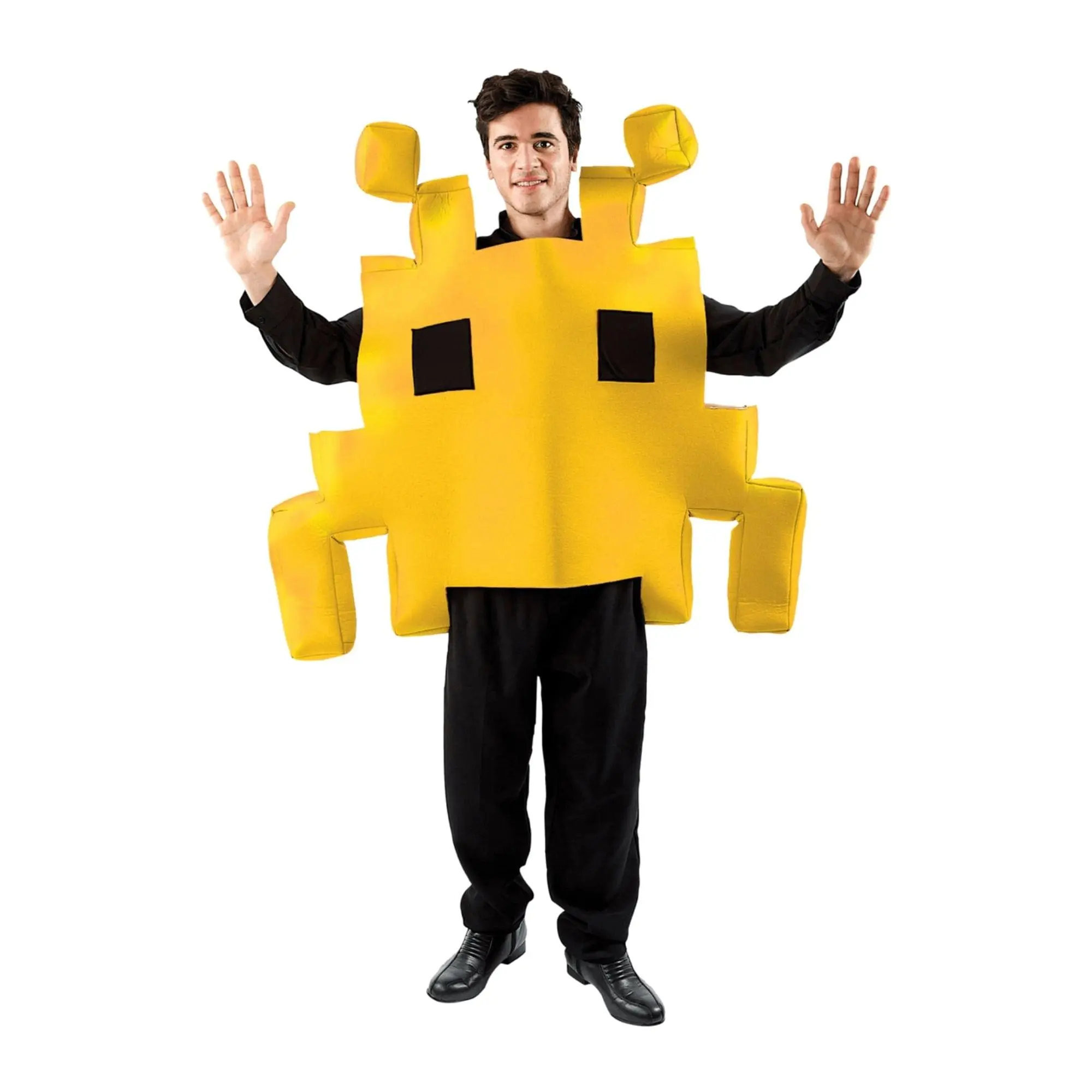 Yellow Space Arcade Game Adult Costume, Dress, Clothes, Black, Alien, Retro