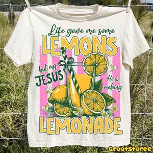 [Sale up to 50%] [Free Ship] Life Gave Me Lemons But My Jesus Makes Lemonade T-Shirt, Funny Christian Quote Shirt, Faith Humor Sublimation Shirt, Trendy Religious Shirts