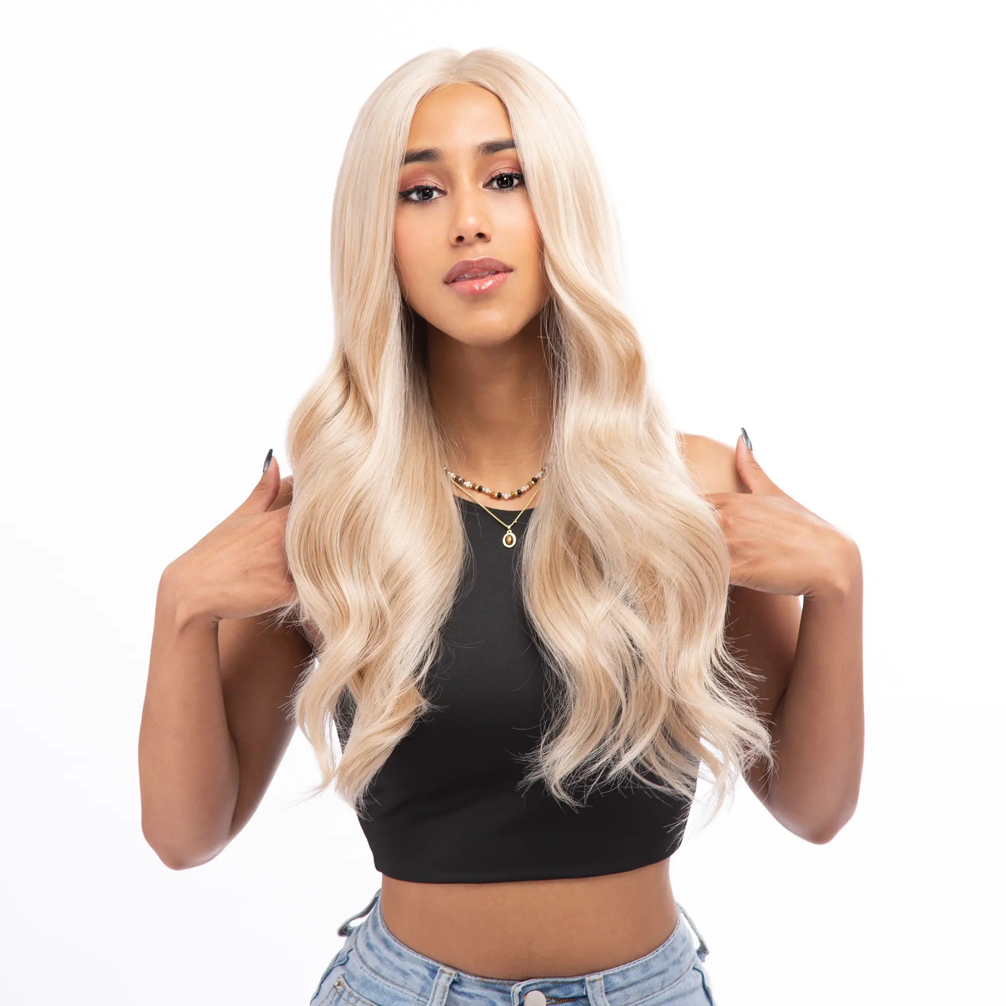 ROSALIE' 25-Inch Warm 'Skandy' Platinum Blonde Blend Wavy Lace Front Synthetic Wig | 【Heat Resistant】 【Cap Included】 | *33@51 41FSGB