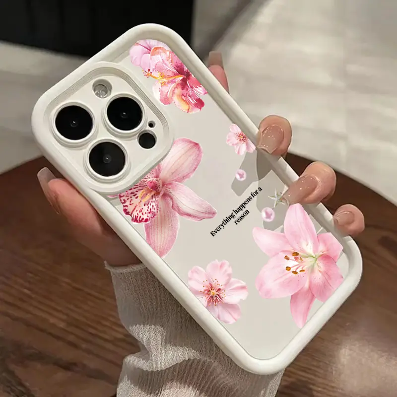 Petals in Paradise Pattern TPU Phone Case for iPhone 16 15 14 Pro Max 13 12 11 XR XS E Plus Shockproof Full Camera Protection Durable Slim Silicone Cover Cellphone Protective Smartphone Casing