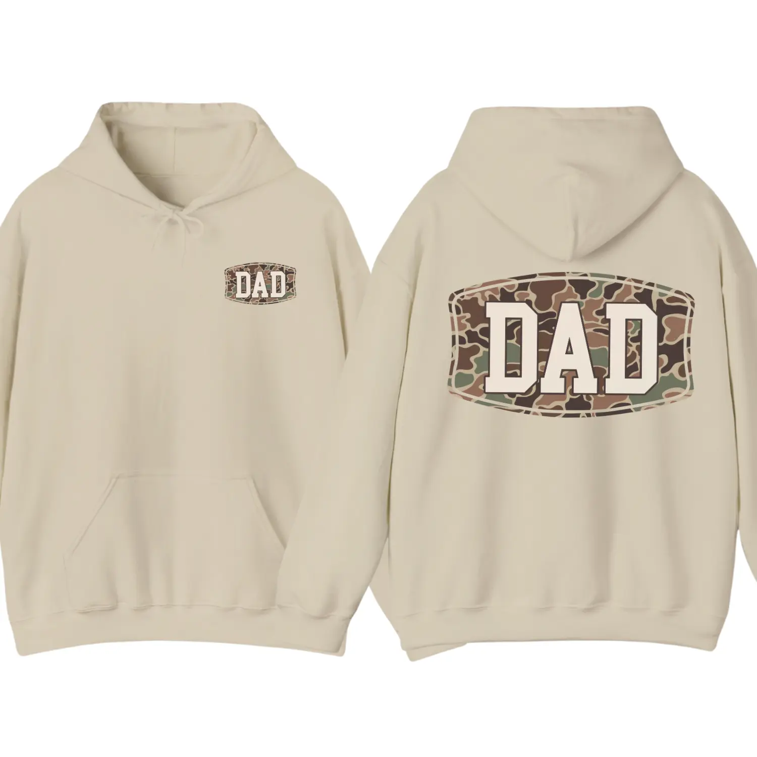 Women's Camo Dad Graphic Hoodie - 2-Sided Long Sleeve Drawstring Pullover, Casual Streetwear Father's Day Gift