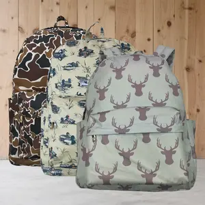 13.5''x17''x5''  Hunting Life Deer Duck Print Backpack Books Bags ,Cozy& Stylish Soft Canvas Backpack /Trendy Camo Hiking Travel Bag ,Back to School