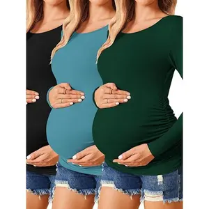 3PacksWomensMaternityShirtsLongSleevePregnancyTeeTopTunicBlouseCasualMamaClothes