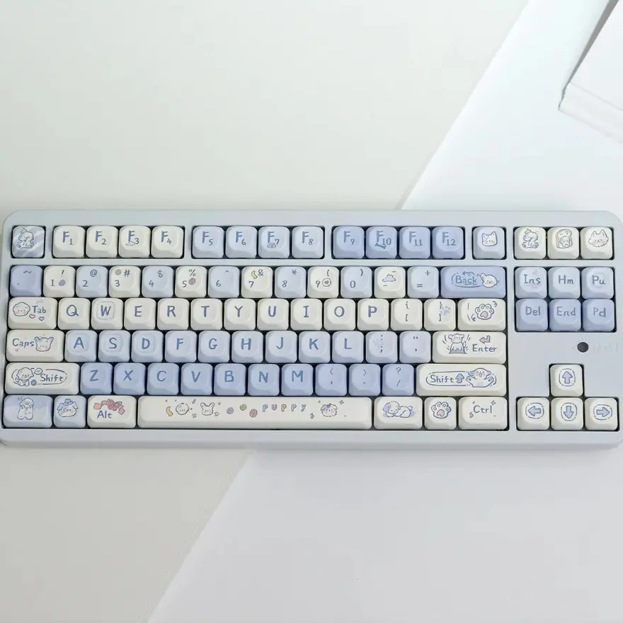 132-Key Not White Dog Theme Pbt Keycaps with Aesthetics, Mechanical, Durability, Craftsmanship, Dye Sublimation Process, Moa Profile, Compatible with Mx Axis, Fits 61/64/68/87/96/104/108 Keyboards, Compatibility