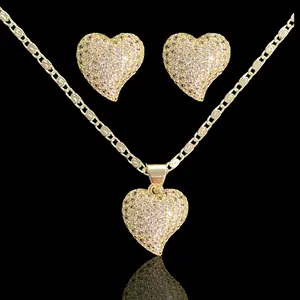 Oro Laminado Gold Filled Milano Amor Heart Zirconia Set Necklace: 18" Color: 18k Gold Material: Premium Brass, Cubic Zirconia
