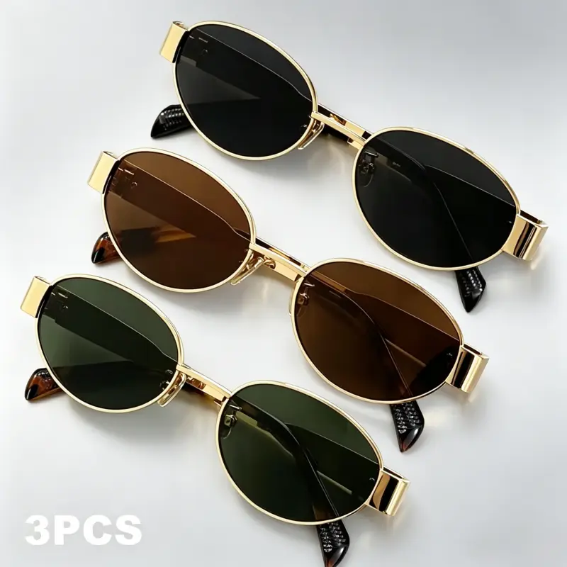 3-Pack Women's Fashion Oval Sunglasses | Sleek Metal Frames with UV Protection | Perfect for Everyday Style, Beach Trips & Outdoor Adventures | Essential Shades for Summer men's
