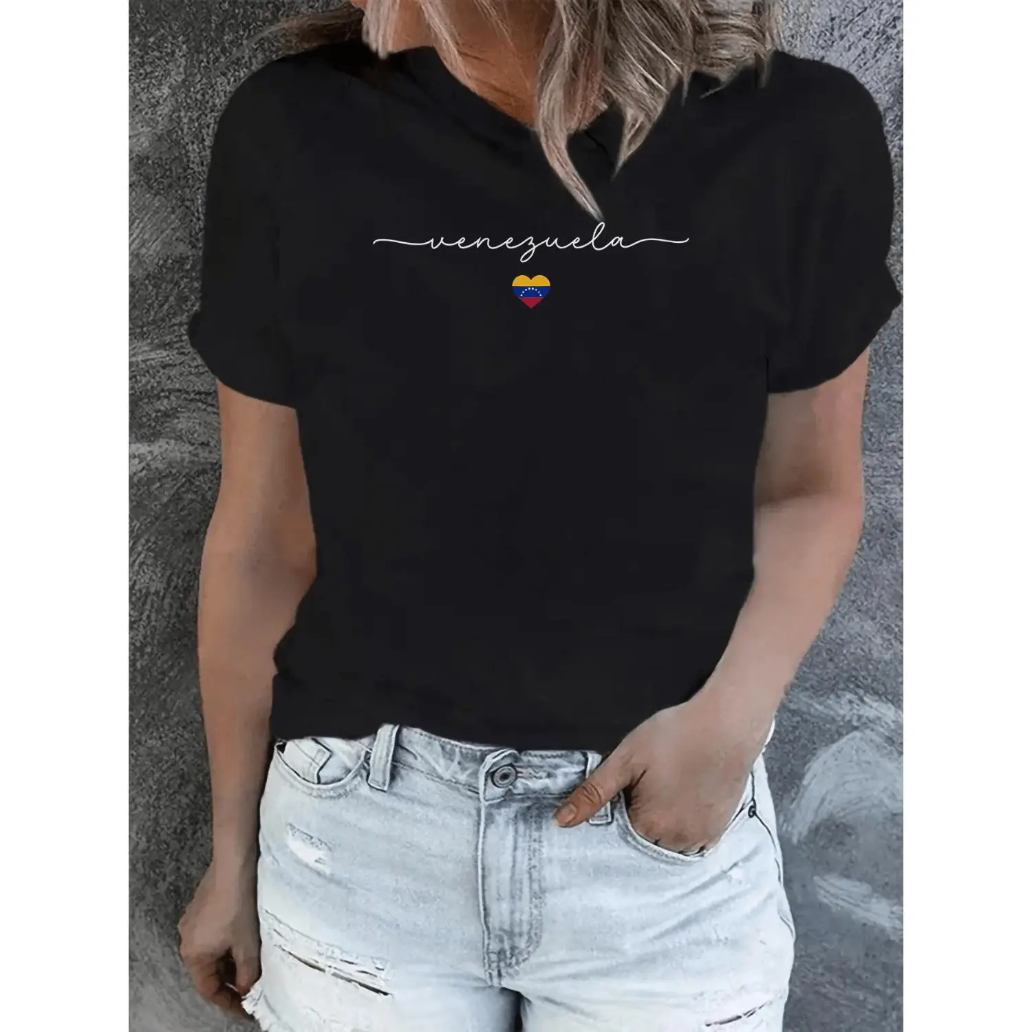 Women'S Short-Sleeve Round-Neck T-Shirt Featuring a Trendy And Minimalist Venezuela Graphic Print, Stylish And Elegant for Casual Sports, Breathable for Everyday Wear, Work