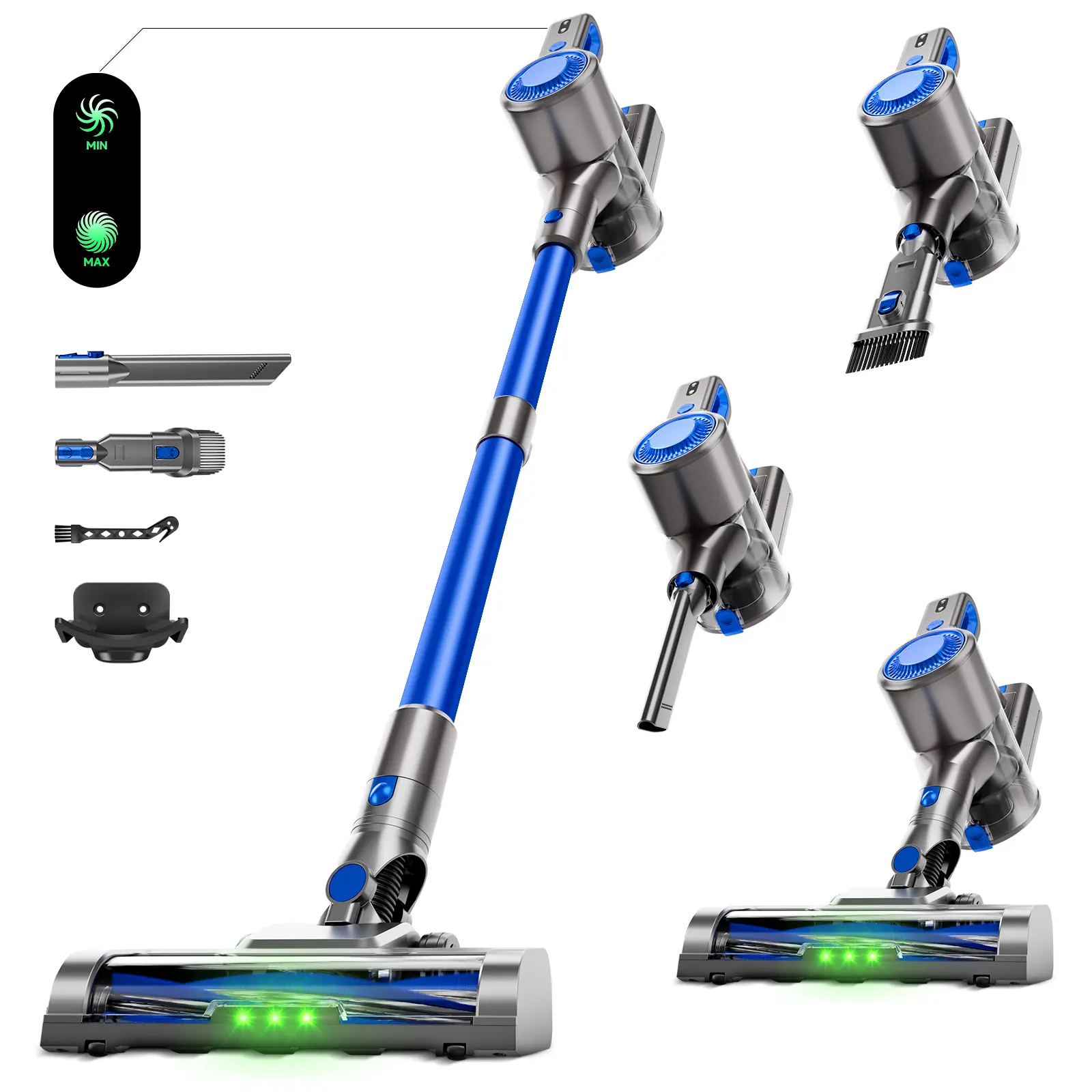 BSNAW Cordless Vacuum Cleaner 28KPA, Lightweight Stick Vacuum with Green Dust Light & Zero Hair Wrap Brush, Pet Hair Vacuum for Carpet & Hardwood Floor