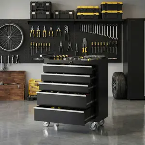 Heavy Duty 5-Drawer Rolling Tool Chest, Mobile Steel Toolbox Cabinet with Lockable Drawers & Wheels, Side Handle and Protective Liners, Rolling Storage Organizer for Garage Workshop Warehouse