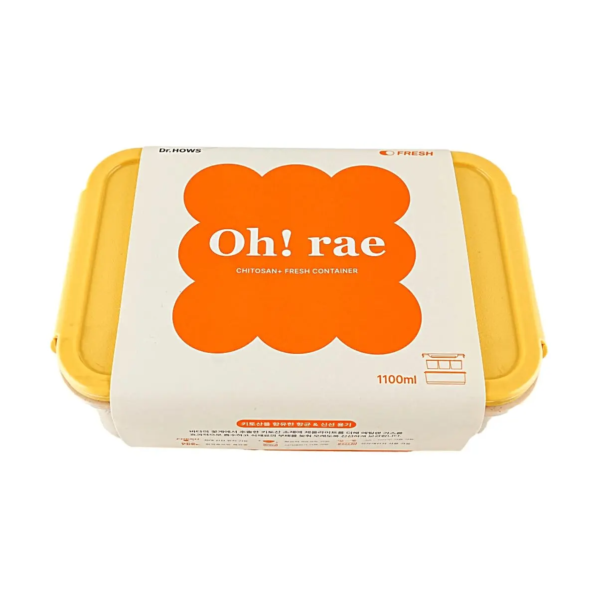 Dr.Hows ORAE 1100ml 3-Compartment Airtight Food Storage Container, Korean Kitchen Accessories, Odor-Free Meal Prep & Ingredient Organizer