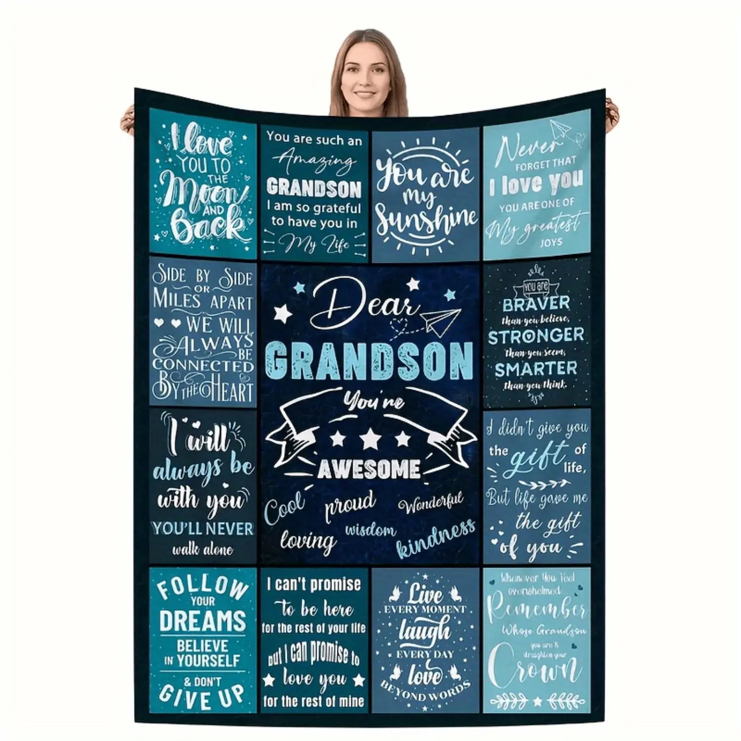 1pc Pattern Printed Blanket with A Letter to Grandson, Contemporary Style Blanket, Soft And Cozy Blanket, Travel Sofa Bed, Office Home Decoration, Birthday Gift Blanket, All Seasons Available