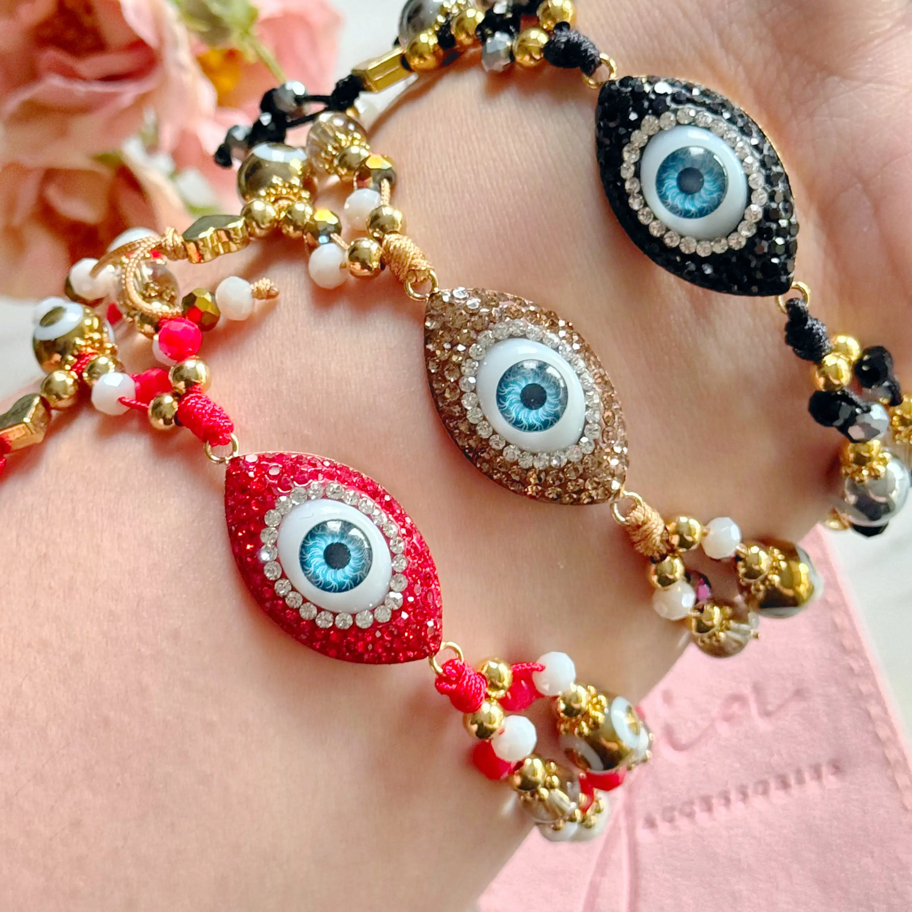 Sparkly Good Vibes Evil Eye Beaded Bracelet, Fashionable Costume Jewelry Accessory, Beaded Bracelets