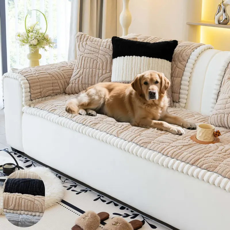 Solid Color Dog Pattern Sofa Cover, 1 Count Non Slip Couch Cover for Dogs, Washable Fuzzy Pet Bed Furniture Protector, Boho Pet Friendly Home Sofa Cover, Bedding, Blanket