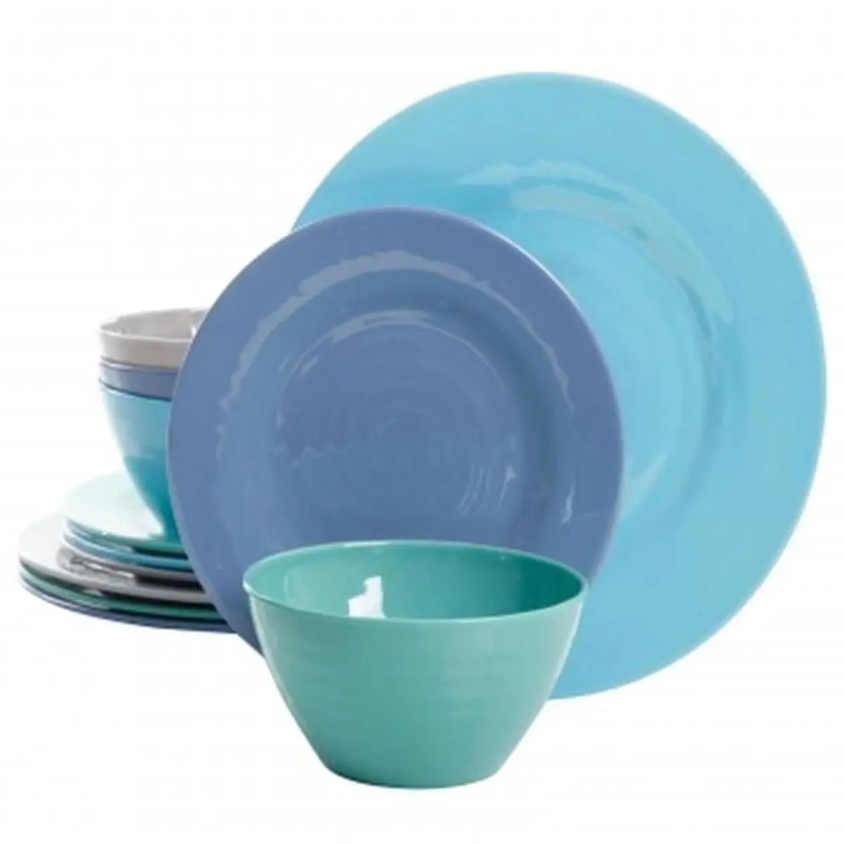 Gibson Home Brist 12-Piece Tableware Set - 4 Assorted Colors, Includes Bowls, Dinner Plates, and Salad Plates