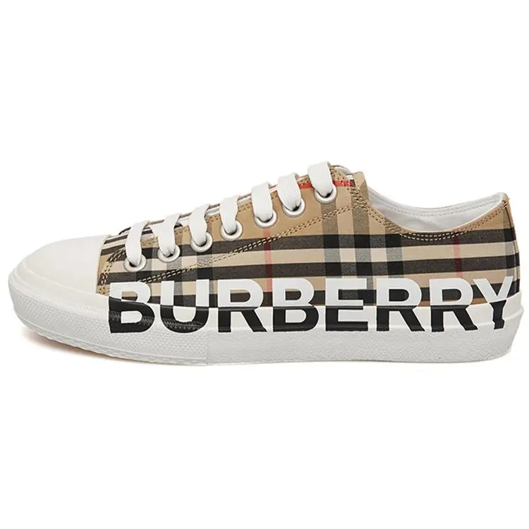 Men's Burberry Vintage Check Logo Print Low-Top Casual Trainer, Heritage Beige Fashion Footwear Shoe