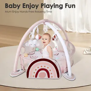 Dearlomum 4-in-1 Baby Play Mat Rainbow Baby Gym Tummy Time Mat for Floor Activity with 30 Balls & 5 Sensory Toys for Newborn Toddler Boy & Girl Gifts - Playpen