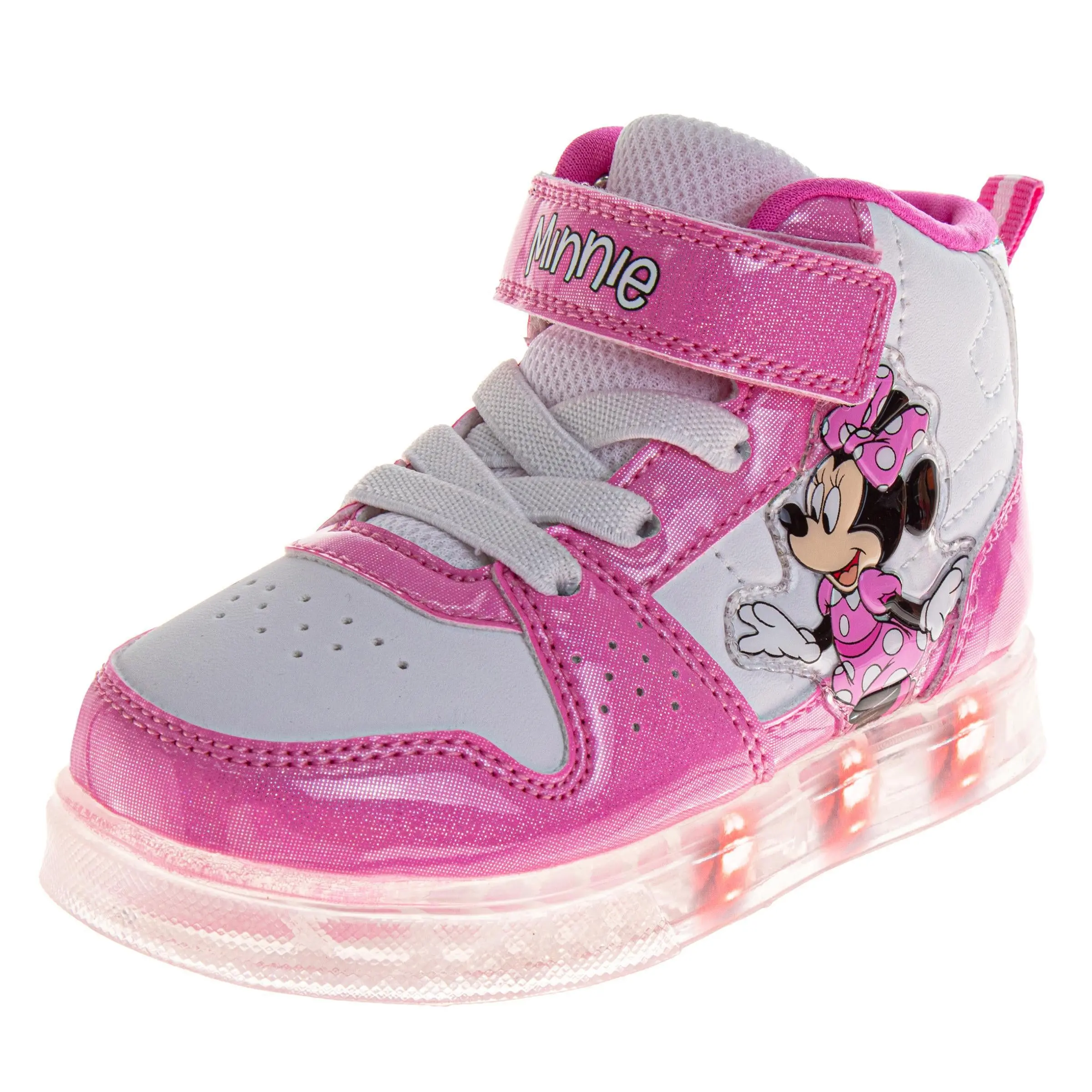 JOSMO KIDS Girls' Casual Minnie Mouse Sneakers, Children's Canvas High Top with Bow Detail and Hook-and-Loop for Playtime, Sizes up to 12, Polka Dots, Trendy High Top, Size 12, Fabric, Size 6