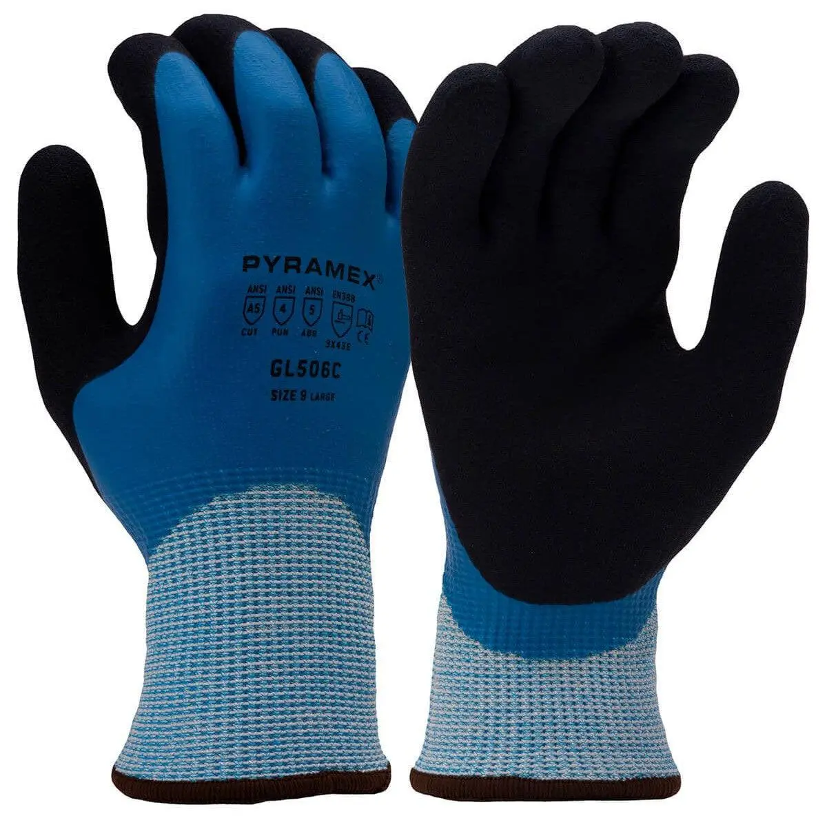 Pyramex GL506C Winter Safety Work Gloves, 13-Gauge HPPE Outer Liner & 10-Gauge Acrylic Inner Liner, ANSI Cut Level 5, Smooth Sandy Grip Coating for Home Improvement, Outdoor Activities, Commercial Fishing