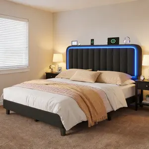 MRAEER Led Bed Frame, No Mattress, Soft Modern Bed Frame with Luxury Leather Headboard, APP Adiust the Light, No Box Spring Needed