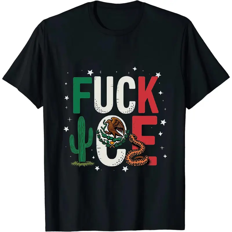Hip FXXK ICE Mexico Flag Motif T - Shirt With Bold Anti ICE Declaration