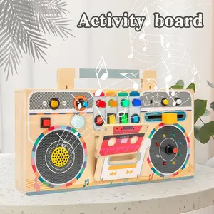 Montessori Wooden Multifunctional Vintage Radio Busy Board Toy, Sound Light Switch Exploration Board, Fine Motor Skills Development