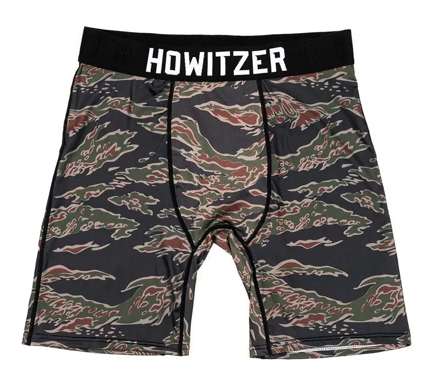 Howitzer Men's Tiger Print Stretch Boxer Briefs - Mid Waist 7" Inseam with Breathable Micro Mesh Panel, Graphic, Basics, Boxer Trunk, Fashion, Spandex, Boxer Trunks